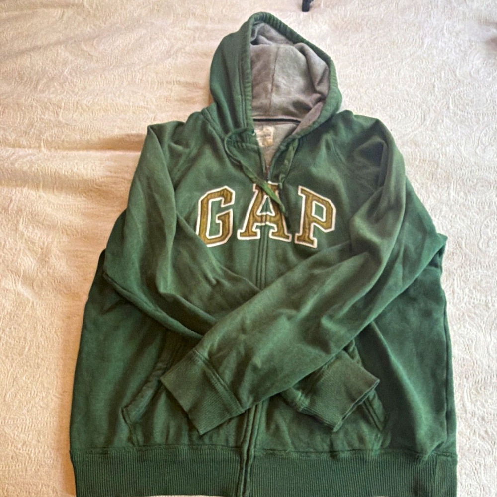 Gap Authentic Men's Green Full Zip Fleece Hoodie w/ Pockets Logo XL